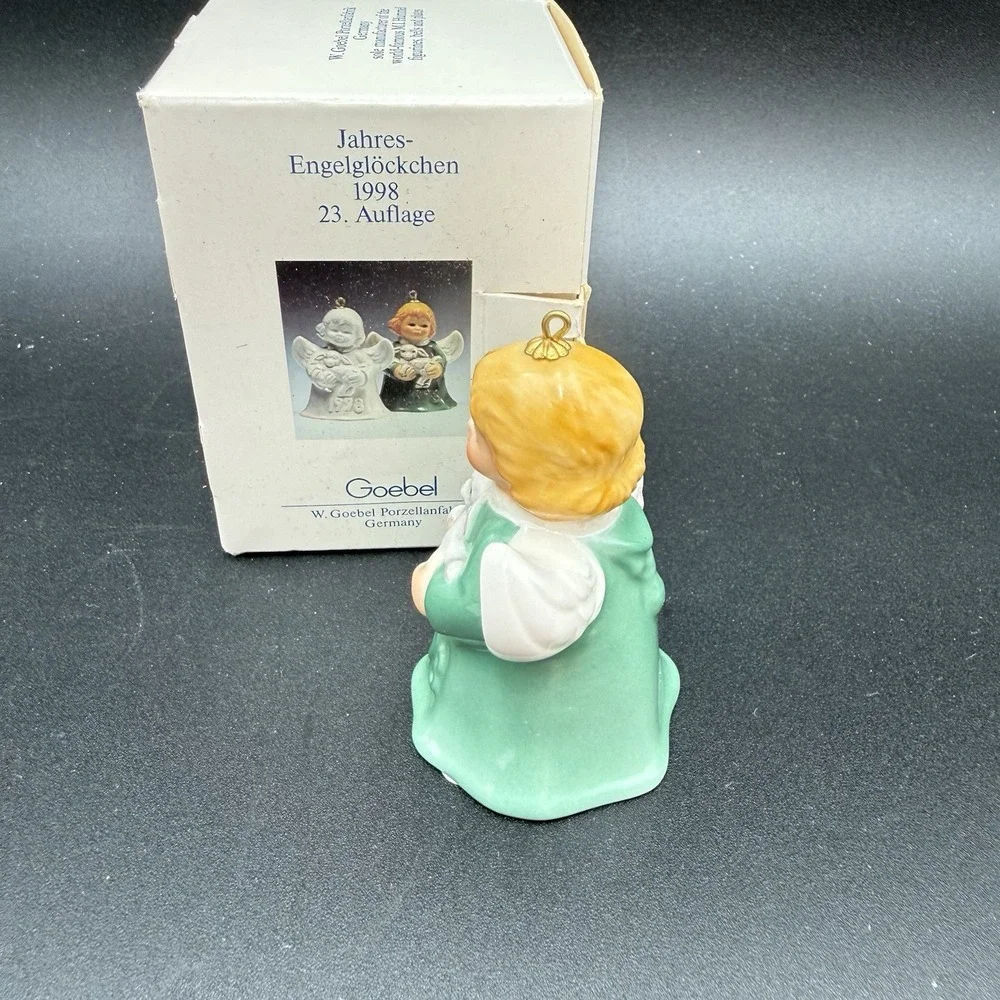 Goebel 1998 Angel Bell Ornament with Lamb Green with Box EUC